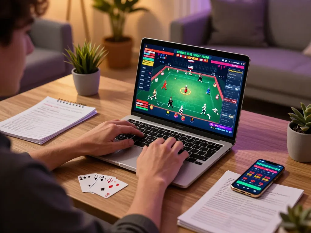 Kuwin online poker gameplay showing a focused player strategizing and managing their bankroll.