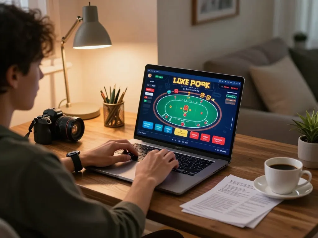 Người chơi Lucks8 thưởng thức poker trực tuyến từ một không gian ấm cúng với giao diện hấp dẫn.