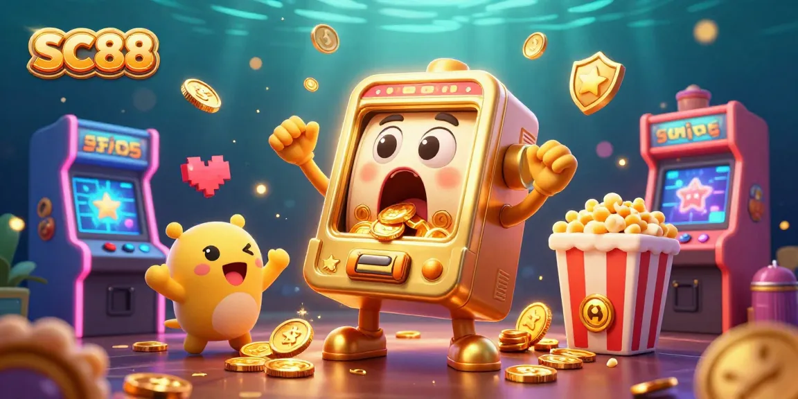 Experience the thrilling SC88 jackpot celebration with a golden slot machine and cheering companions.