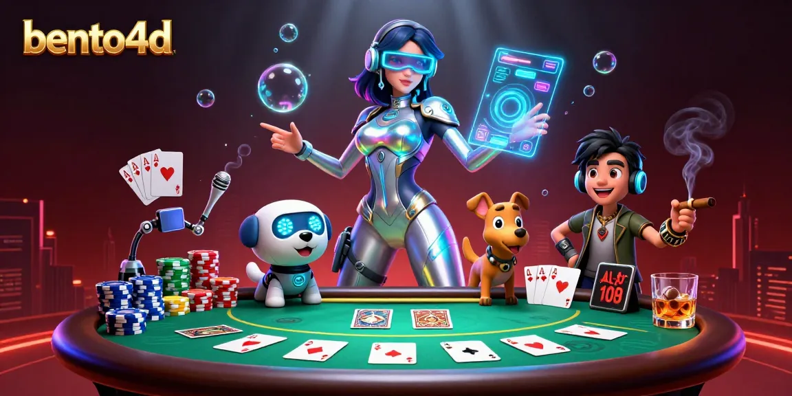 Terlibat dengan suasana kasino bento4d yang meriah dipenuhi dengan chip poker dan karakter dinamis.