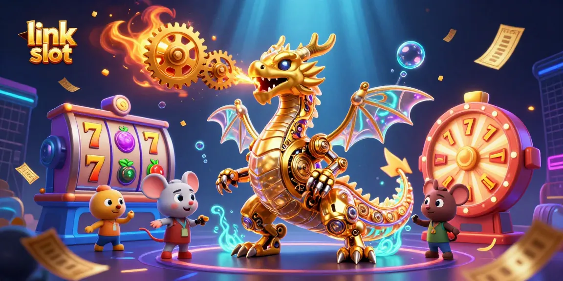 Engage with the thrilling link slot experience featuring a dragon and vibrant slot elements.
