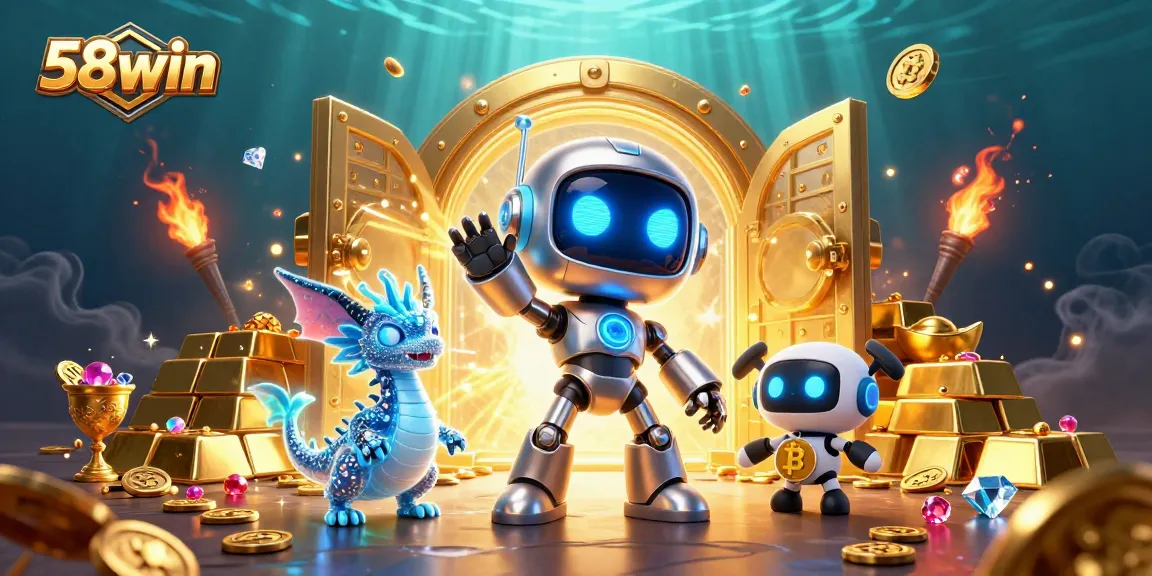 Experience the thrill of 58win with a vibrant 3D casino scene showcasing dynamic gaming elements and characters.