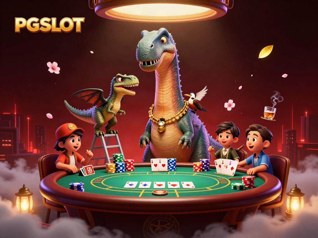 Engage in thrilling PG SLOT gameplay with animated characters in a vibrant casino setting.