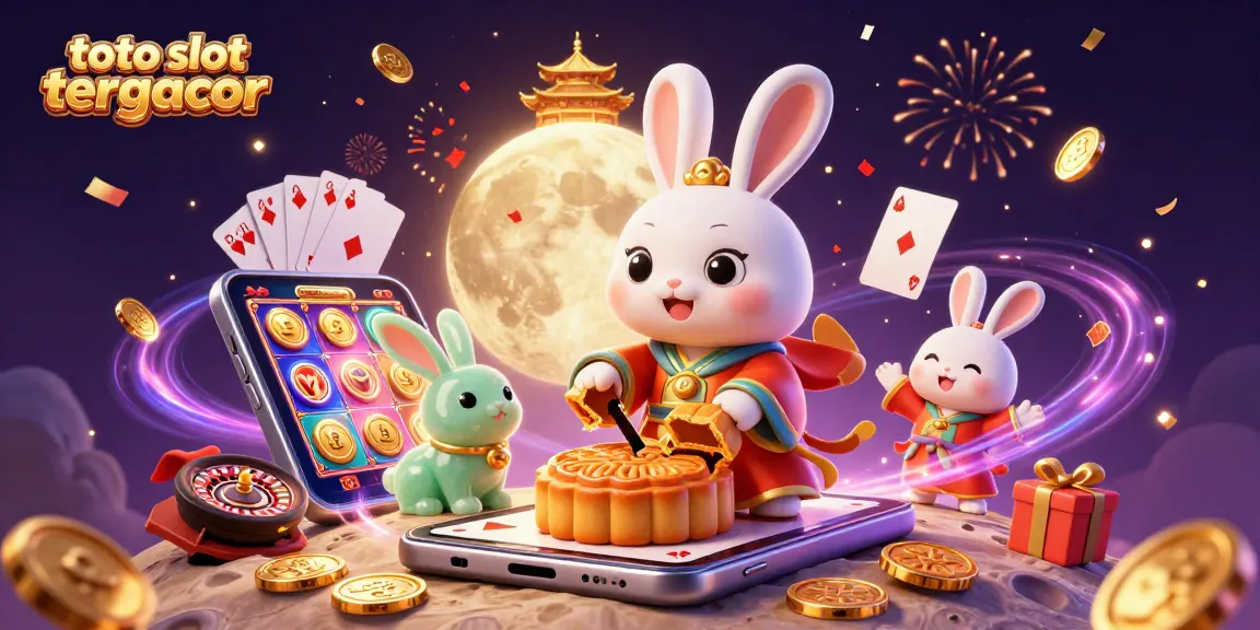 Win with the toto slot tergacor in an energetic casino-themed 3D illustration featuring vibrant game elements and playful characters.