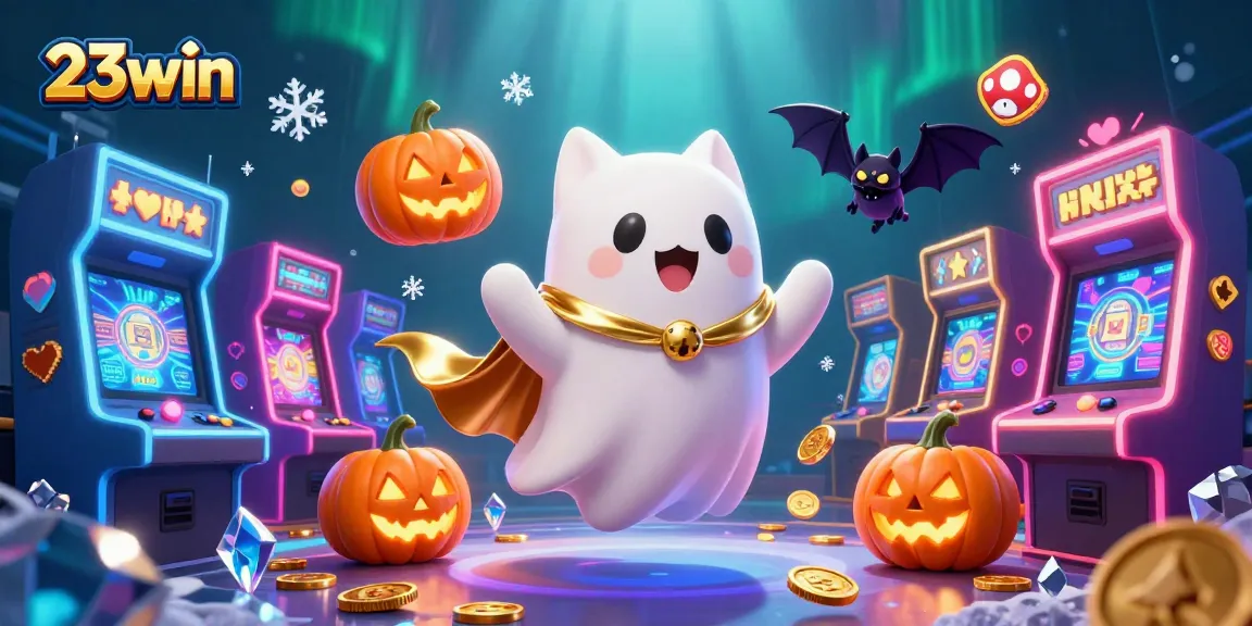 Experience thrilling gameplay with 23win as a ghost cat and bat delight in a lively casino scene.