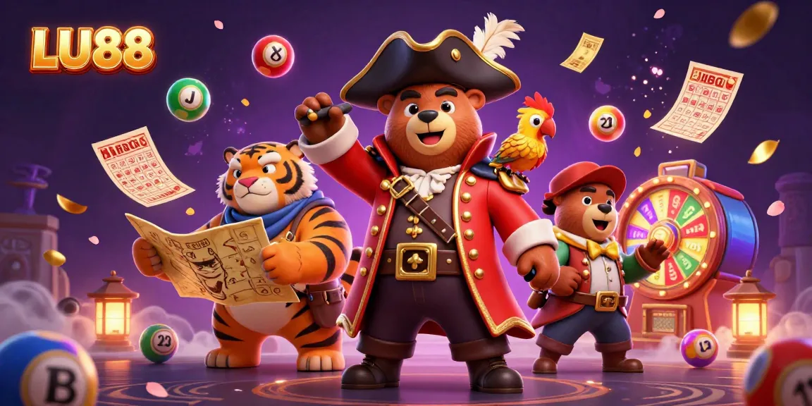 Join the thrilling adventure of LU88 with a pirate bear, tiger, and parrot amidst vibrant casino riches and excitement.