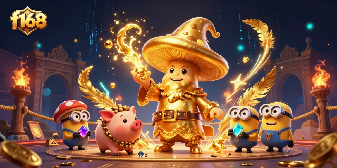 Engage in the vibrant world of f168, where a wizard channels gold amidst dynamic gaming elements.
