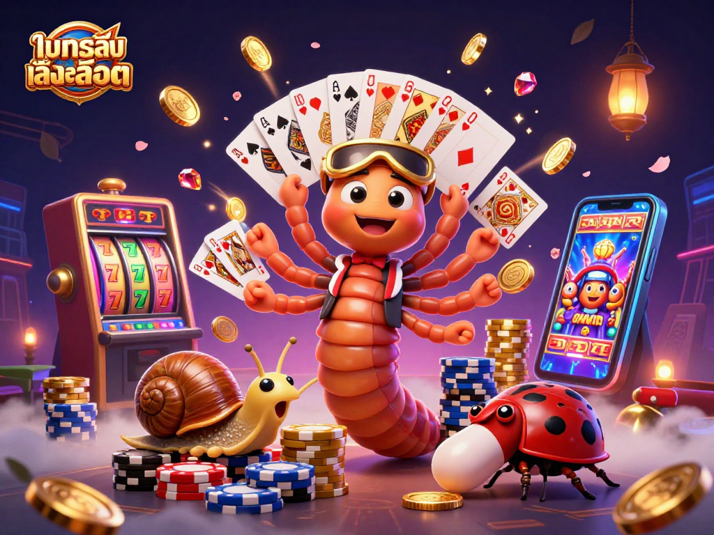 Play ทดลองเล่นสล็อต with vibrant casino characters, colorful chips, and dynamic game visuals.