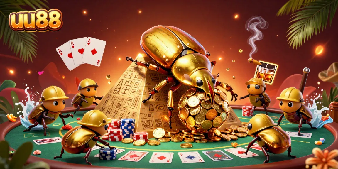 Experience thrilling gameplay with uu88 as golden beetles chip away at a pyramid of coins.