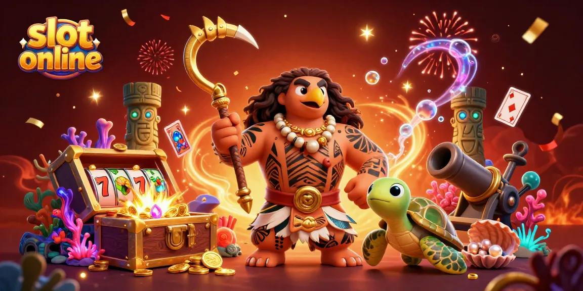 Bermain slot online dengan karakter demigod unik, simbol keberuntungan, dan suasana penuh warna.