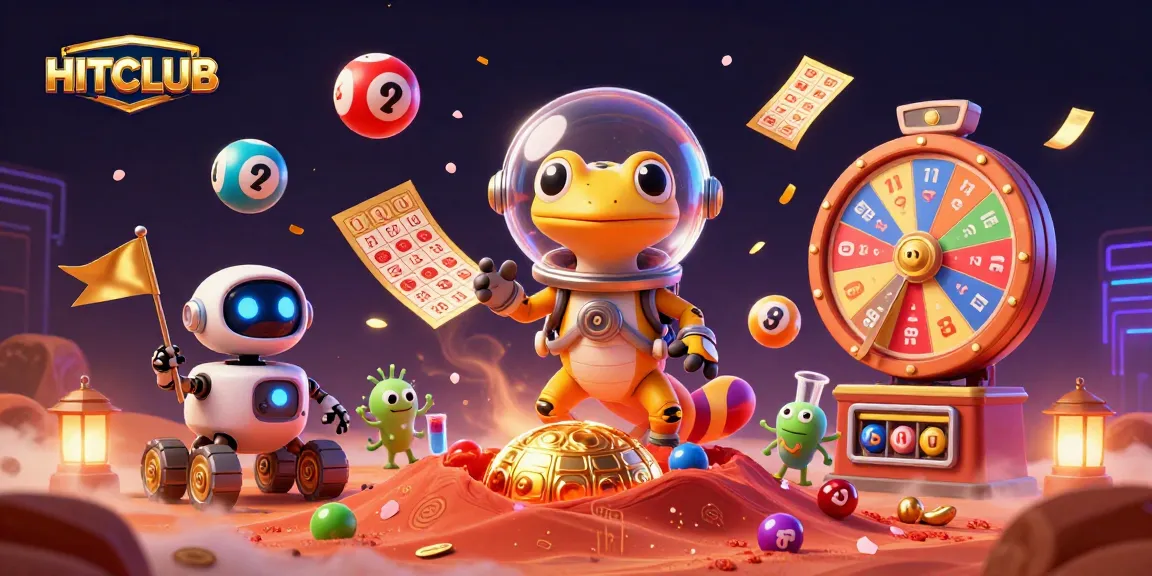 Engage with HITCLUB's vibrant gambling experience through a colorful 3D casino illustration.