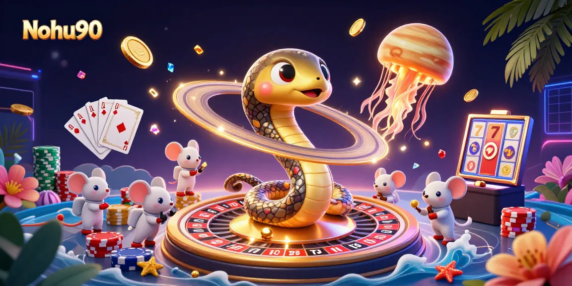 Nohu90 showcases a vibrant cosmic casino scene with unique alien characters engaging in thrilling gambling.