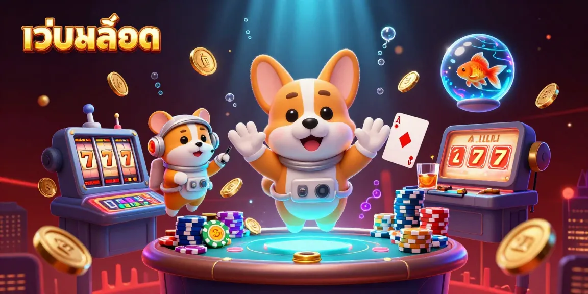 Engage in เว็บสล็อต action with a vibrant, detailed space casino scene featuring an astronaut corgi!