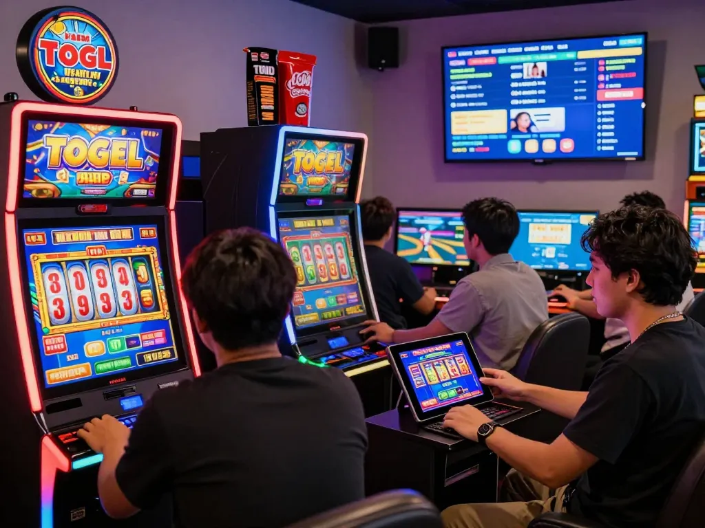 Engaging situs toto gaming environment with players enjoying online games, showcasing excitement and vibrant atmosphere.