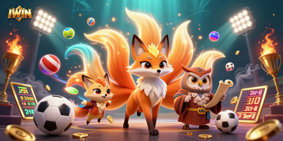 IWIN showcases an energetic scene of animated characters with sports elements for casino promotions in 2026.