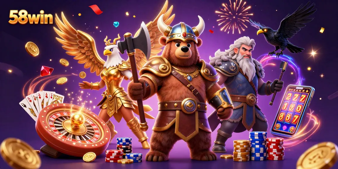 Experience the thrill of gaming at 58win with a dynamic 3D casino scene filled with excitement and rewards.