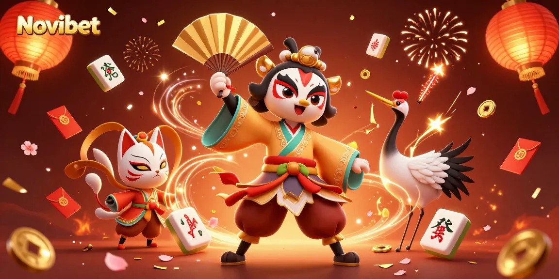 Bet on Novibet with a vibrant 3D casino scene showcasing dynamic game elements and celebrating characters.