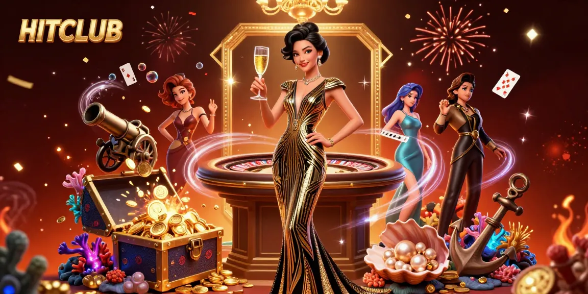 HITCLUB brings excitement with an elegant woman celebrating wins at a luxurious casino.