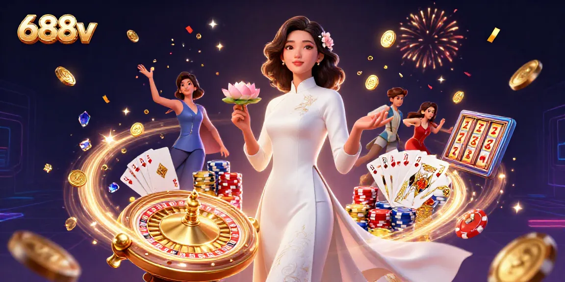 Experience thrilling games at 688v with vibrant casino elements and a serene atmosphere.