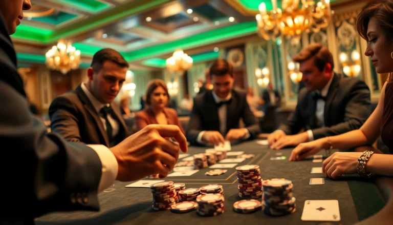 Engaged players strategizing at a Blackjack Casino table, showcasing excitement and professionalism.