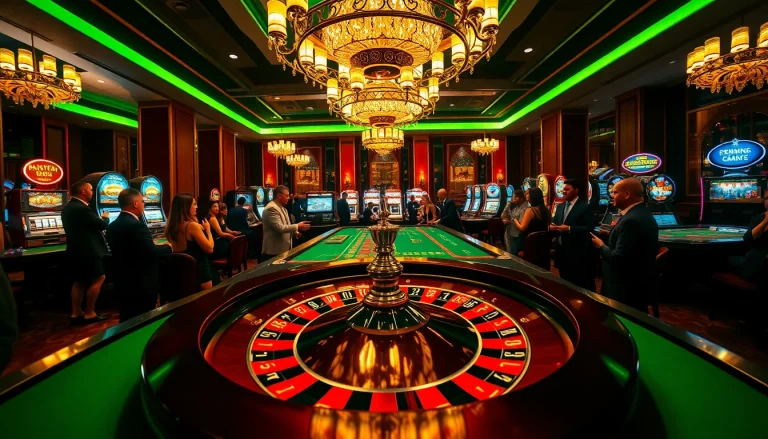 Excited players enjoying a casino roulette game with vibrant decorations.