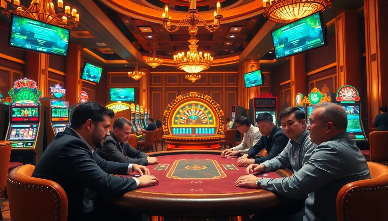 Experience the thrill of gojekpot at an elegant casino with poker games and vibrant slot machines.