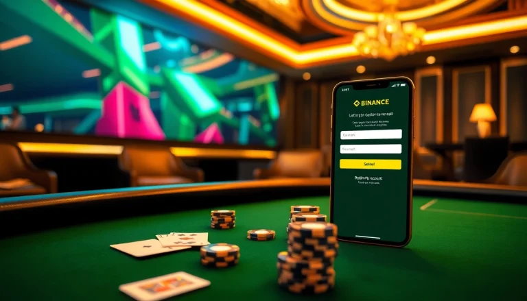 Engaging scene of 바이낸스 회원가입 with casino elements showcasing registration process on a smartphone.