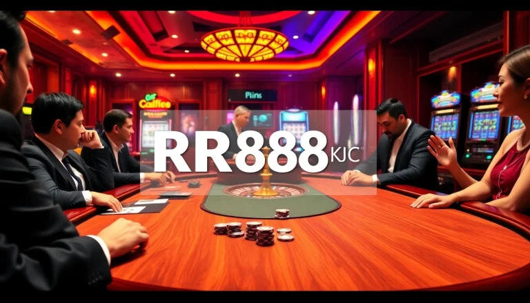 Experience the excitement of RR88 KJC with professional gamblers at a luxurious poker table.