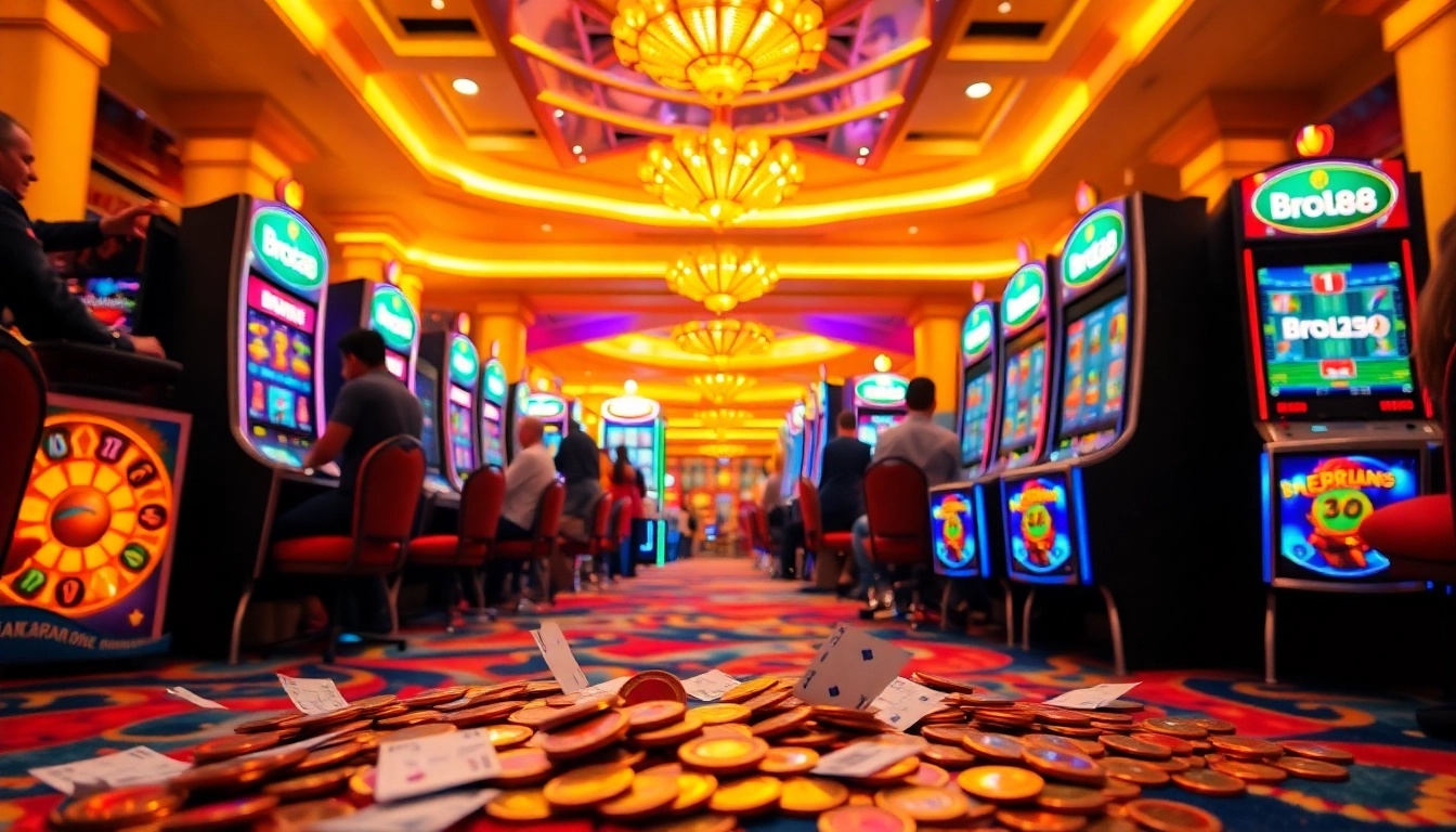 Players enjoying vibrant slot machines at Bro138 casino.