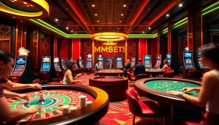 Experience the thrill of MM88 Bets at a luxurious casino with live dealers and vibrant gaming action.