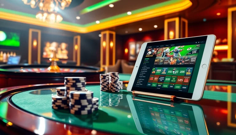 Sbobet login indonesia in action with vibrant online gambling visuals featuring roulette and poker elements.