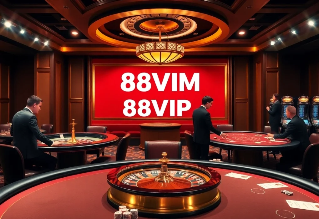 Gamblers enjoying a luxurious experience at 68VIP.COM casino tables with vibrant games and betting excitement.