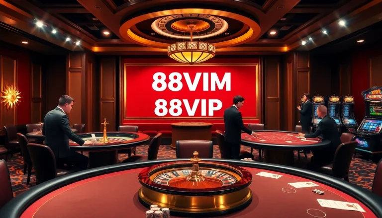 Gamblers enjoying a luxurious experience at 68VIP.COM casino tables with vibrant games and betting excitement.
